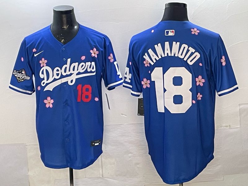Men Los Angeles Dodgers #18 Yamamoto Blue Sakura Edition 2026 Nike MLB Jersey 0017